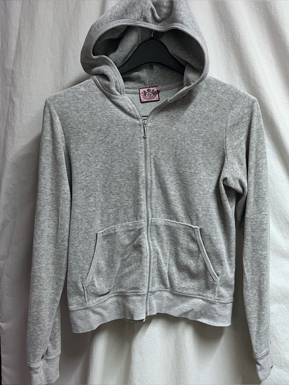 Vintage Juicy Couture Size XL Zip Up Hoodie Made in USA Light Gray Y2K Velour